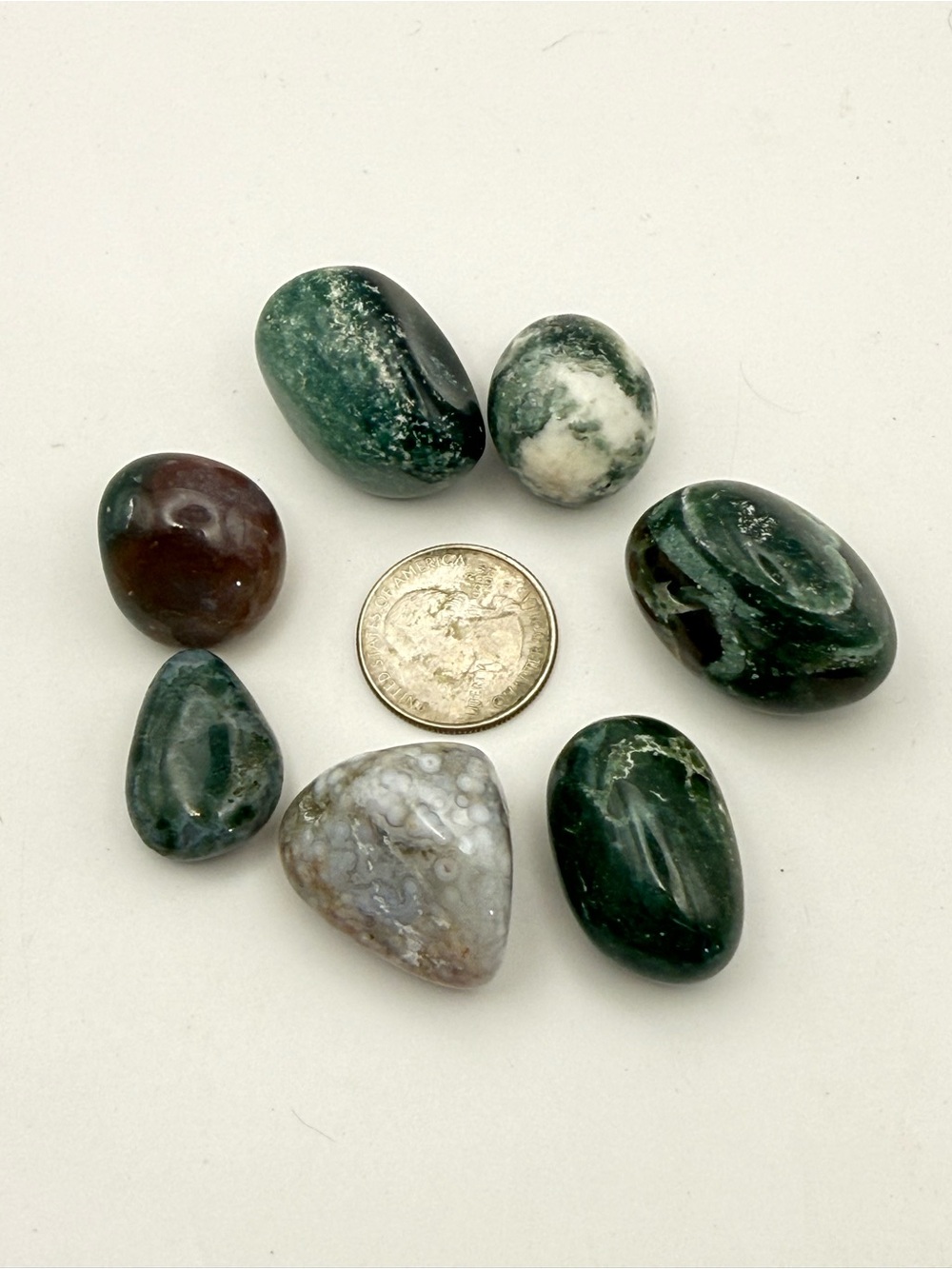 Polished Ocean Jasper Tumbled Stones - Green & Brown Mix (7pcs) - Picture 3 of 5